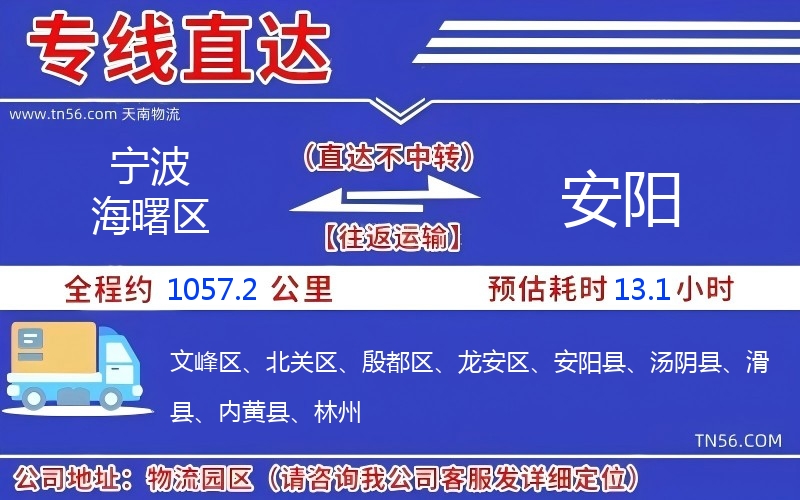 寧波海曙區到安陽物流公司